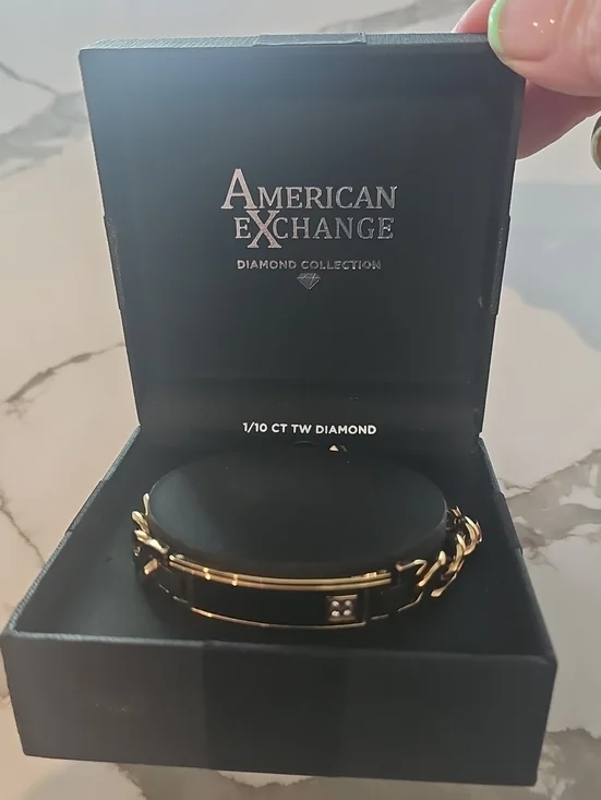American Exchange Men’s Gold and Black Bracelet with Diamond Accent