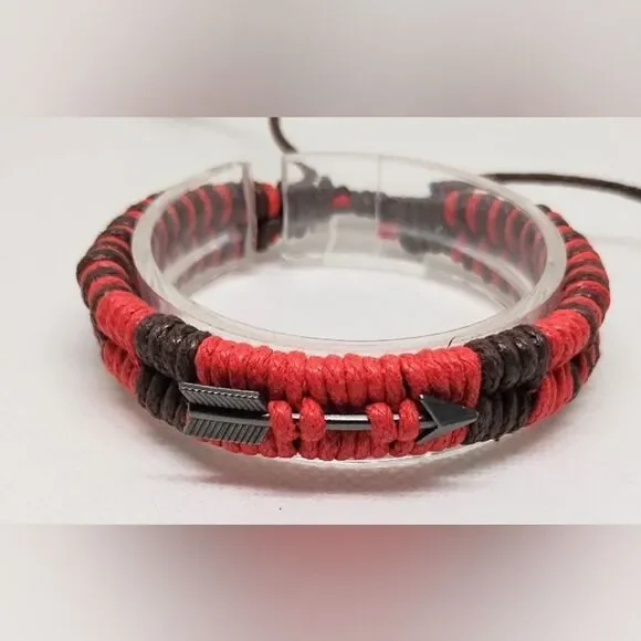 Men's leather bracelet layered black Red‎ new e68