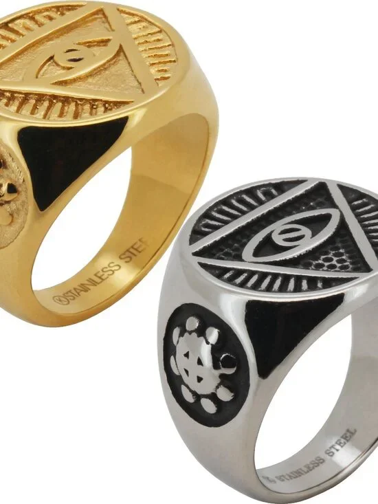 316L Stainless Steel 18k Yellow Gold Plated Eye of Providence Signet Ring