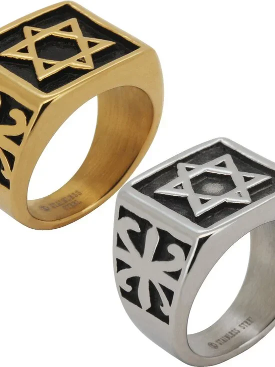316L Stainless Steel 18k Yellow Gold Plated Star Of David Signet Ring