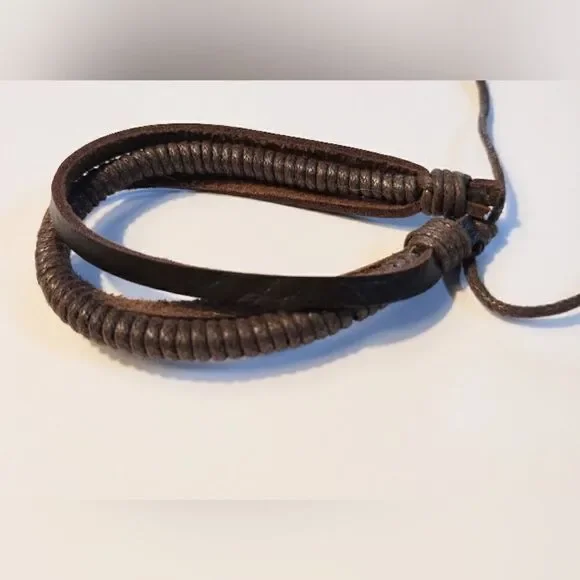 Men's leather bracelet layered brown new d6‎