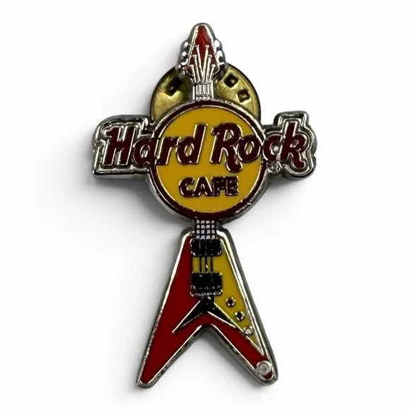 Vintage Hard Rock Cafe Red Flying V Guitar Pin Early 2000s Collectible