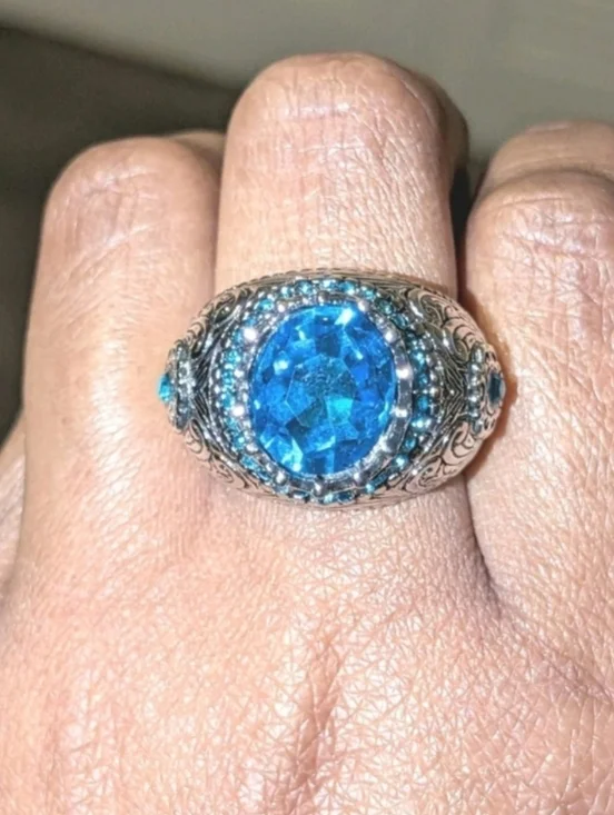 Mens Turkish Vintage Style Ring Silver Plated 5ct Lab Created Sapphire Sz 10