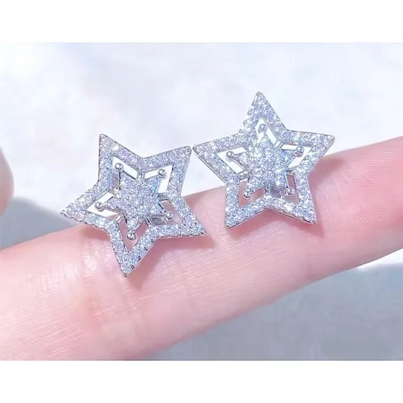NEW Unisex Sparkling Simulated Diamond Rhodium S925‎ Earrings, 1.5cm