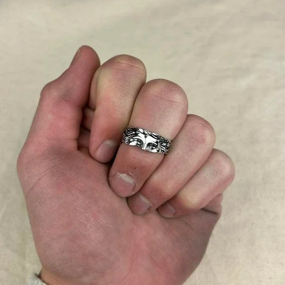 Vintage Y2K style Jesus silver ring punk
