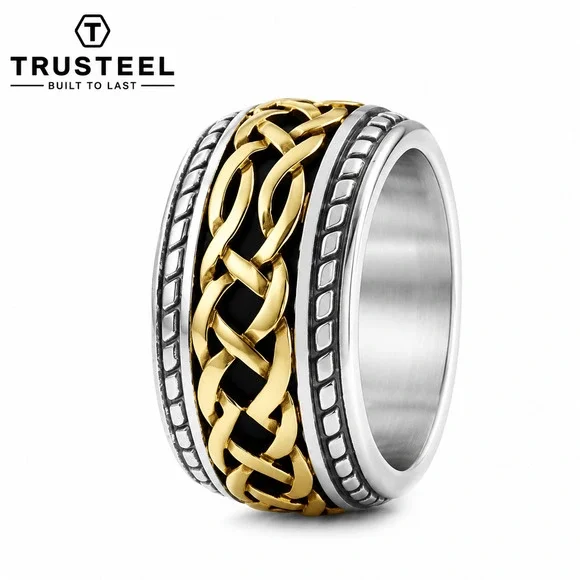 316L Stainless Steel Celtic Ring Gold Silver Viking Wedding Band Men size 8