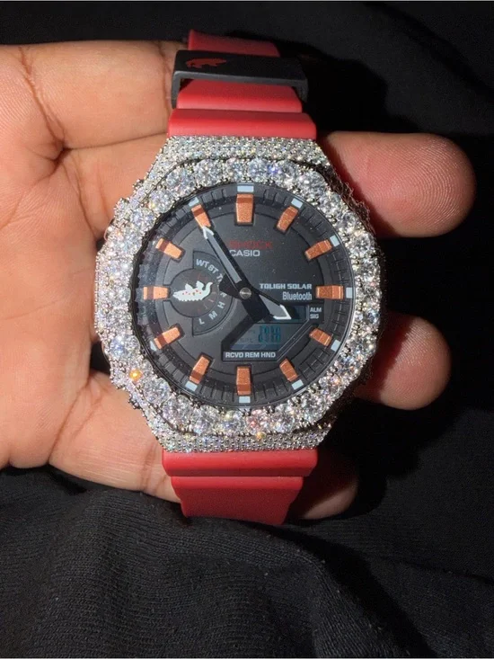 G-Shock passes diamond Red Silicone Band Watch with Black Dial and Crystal Bezel