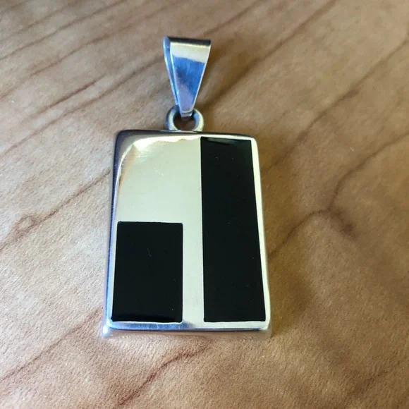 Sterling & Onyx Inlay Rectangular Shapes - Pendant .925 Mexico
