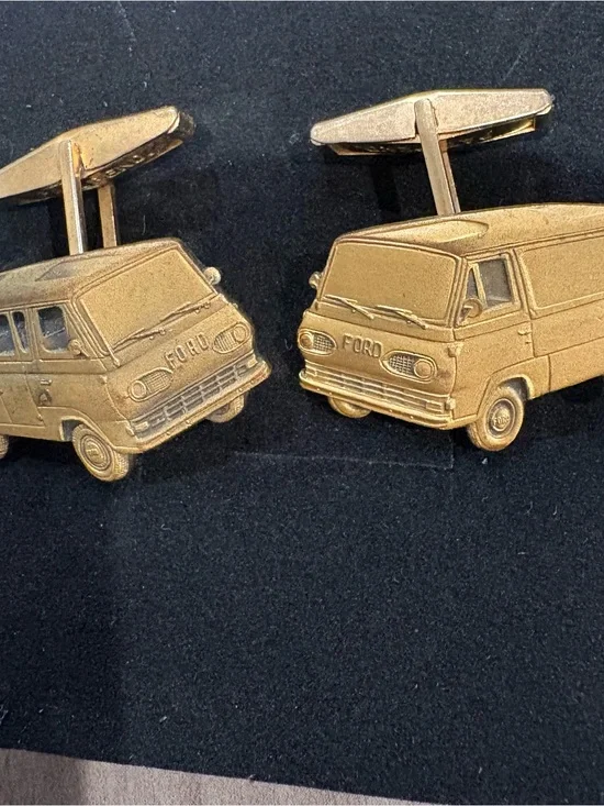 vintage 1960s gold-tone Ford Econoline van cufflinks with case