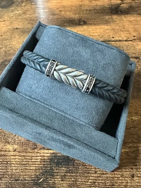 David Yurman Chevron Bracelet in Black Rubber w/ Pavé Black Diamonds