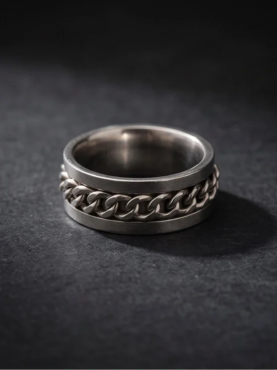 Men’s Silver Spinning Chain Ring – Size 9