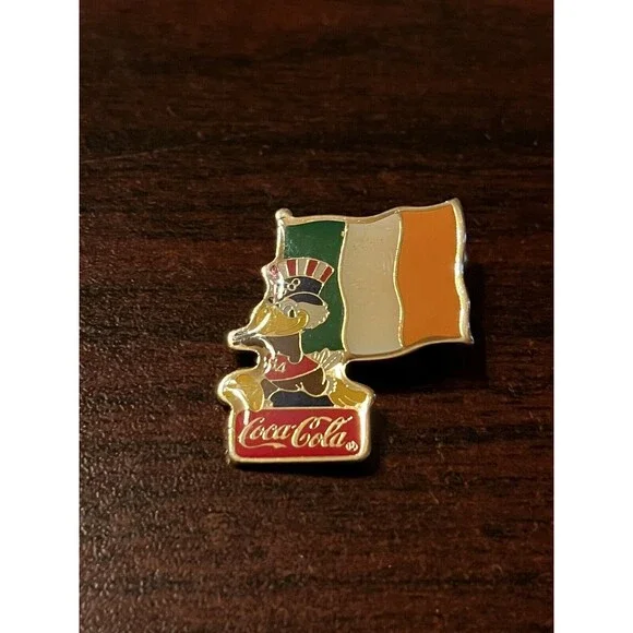 Vintage 1984 Los Angeles Olympics‎ Coca Cola Sam Eagle Ireland Flag Lapel Pin