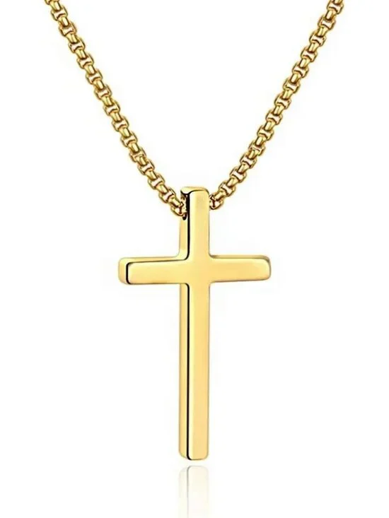 Men's Fashion Jewelry Stainless Steel Cross Necklace Gold Pendant Chain Gift