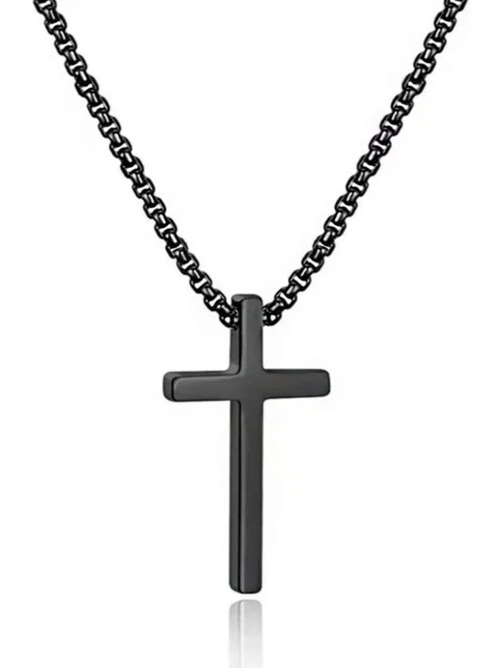 Men's Fashion Jewelry Stainless Steel Cross Necklace Black Pendant Chain Gift