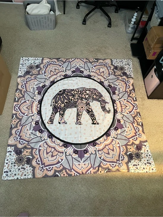 Huntington Home Purple and Cream Elephant Mandala Tapestry