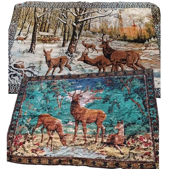 Vintage Deer Buck Forest Outdoorsman Wall Tapestry Rug Decor Italy Mid‎ Century