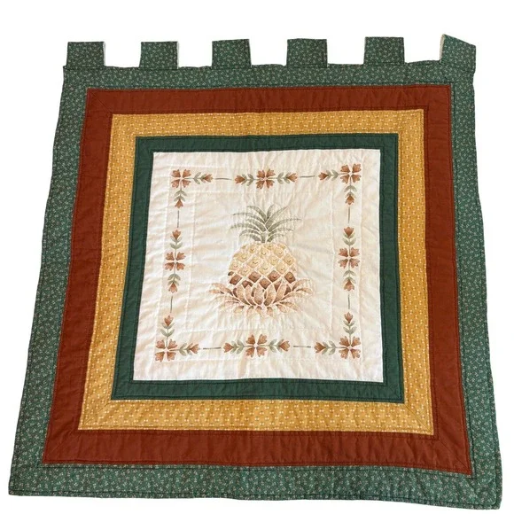 Handmade Quilted Pineapple Wall Hanging Green Orange Mustard Yellow Folk Art