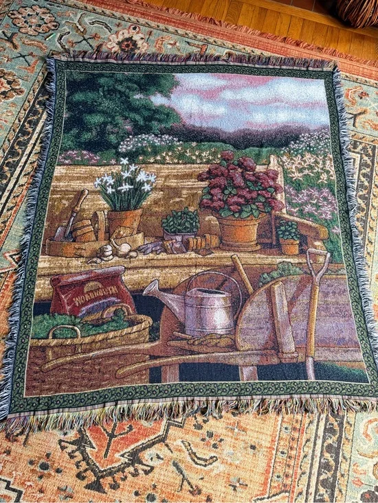 Garden Scene Tapestry Throw Blanket - Multicolor