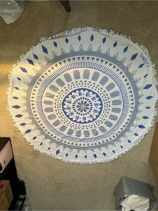 Gypsy 05 Blue and Gray Round Mandala Tapestry
