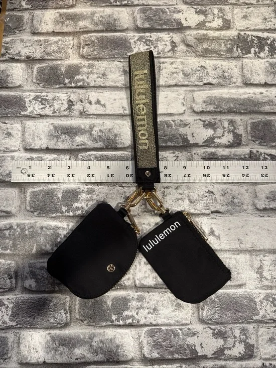lululemon Black/Gold 2-Piece Dual Pouch Wristlet Organizer Set w/Detachable Logo
