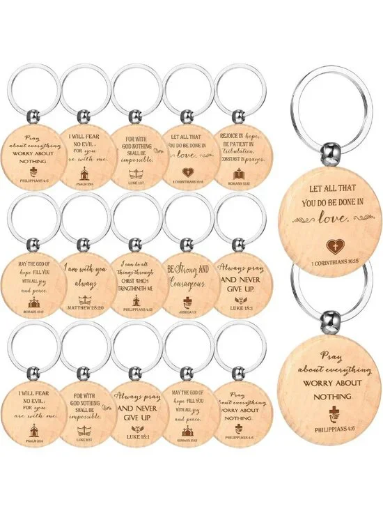 50 Inspirational Bible Verse Keychains - Religious Wooden Gifts for Men