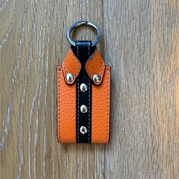 Italian Leather Mini Shirt / Jacket Keychain – Orange & Black