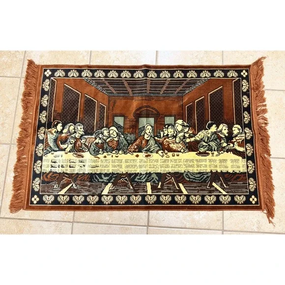 Vintage Last Supper Wall Tapestry Rug Fringe Turkish 27x43 Religious‎