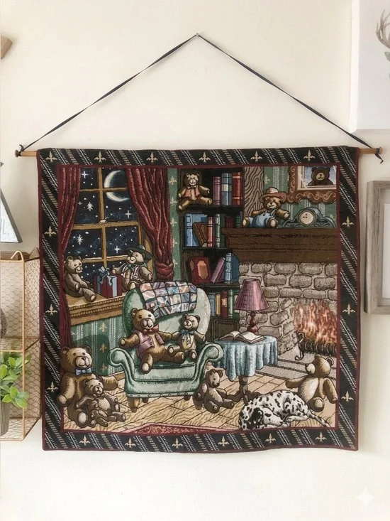 The Bear Den Vintage Tapestry Wall Hanging Cottagecore Cabin Nursery Made in USA