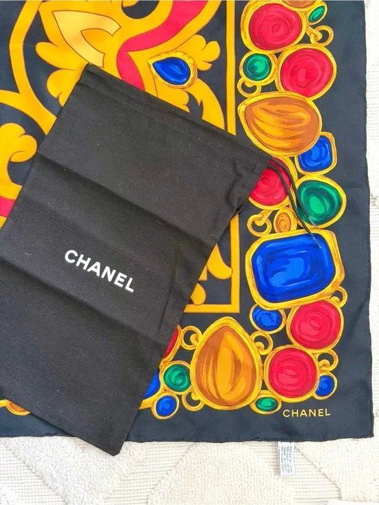 CHANEL 1980s silk Gripoix gemstone-print scarf