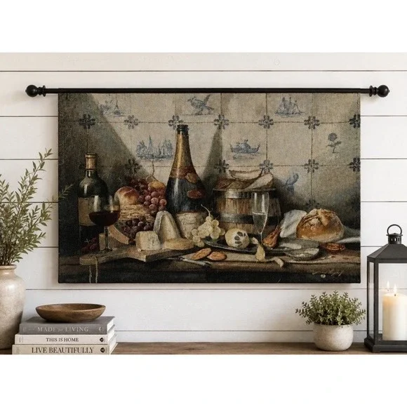 Raymond Campbell Delft Tiles Still Life Tapestry Wall Hanging 35