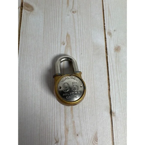 Vintage Walsco No 95 Mini Padlock Milford Conn Brass Warded Lock
