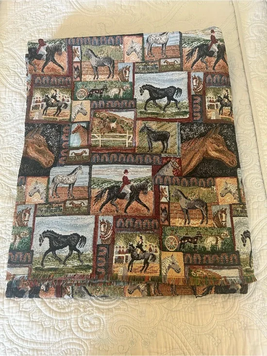 Equestrian Patchwork Tapestry Fabric - Multicolor