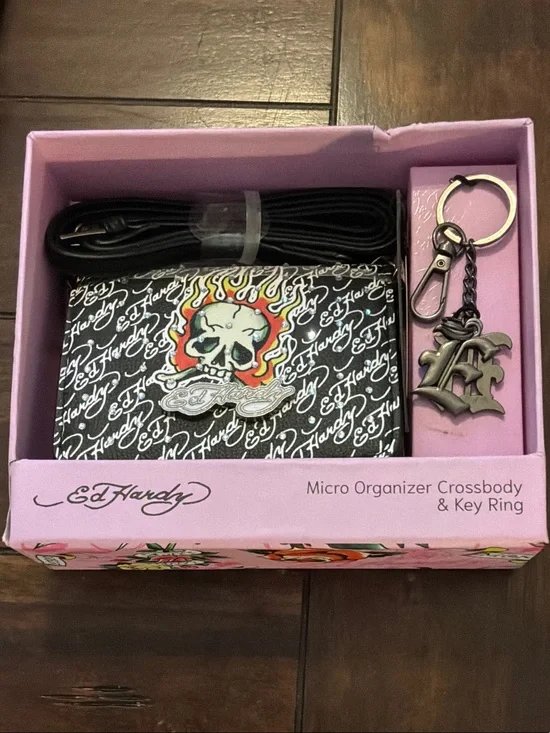 Ed Hardy Y2K MICRO wallet organizer crossbody & key Ring NIB