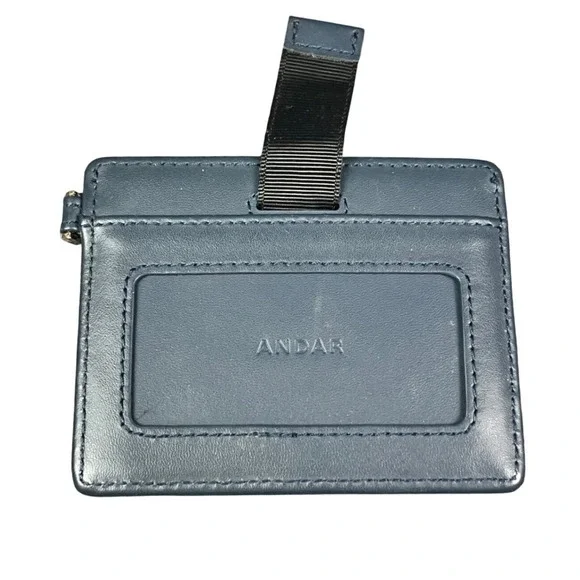 Andar Navy Blue Leather Minimalist Card Holder Wallet with ID Window Pull Tab