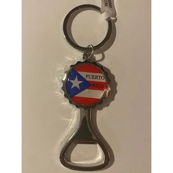 Rico Puerto Rico Flag Bottle Opener Keychain Mens Multicolor Metal Key Ring