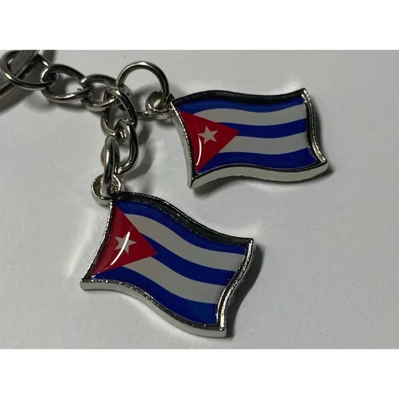 Cuba Double Flag Keychain Multicolor Cuban Pride Key Ring YG-1572/CU