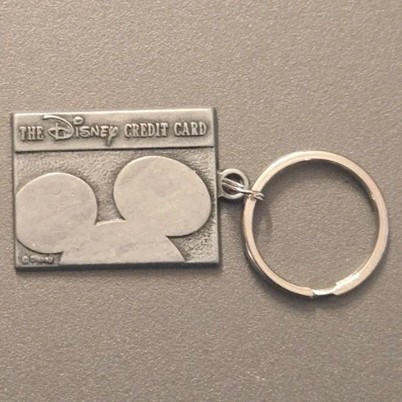 Vintage The Disney Credit Card Metal Pewter Key Ring Mickey Ears Promo