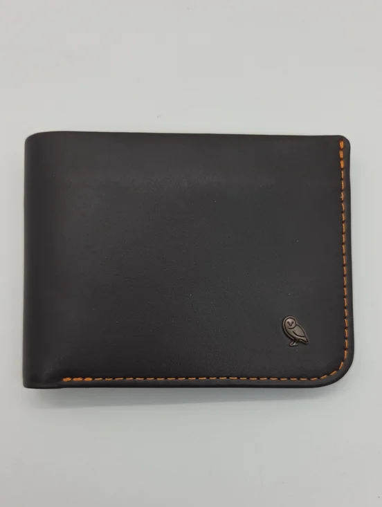 Bellroy Hide & Seek Bifold Leather Wallet with Orange Stitching Java Colorway