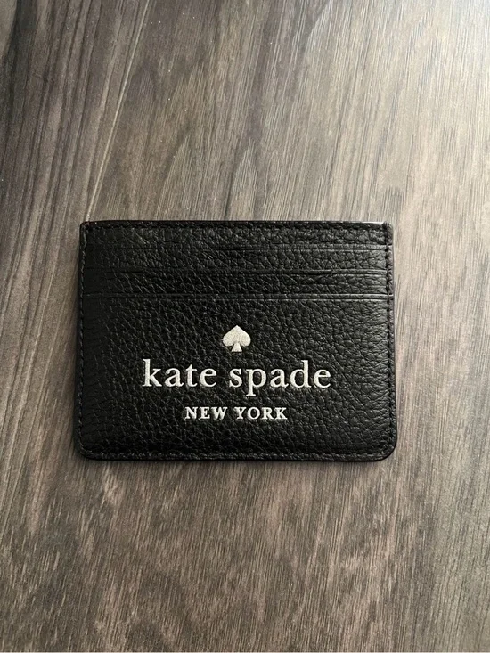 kate spade Black Pebbled Leather Card Holder with Logo
