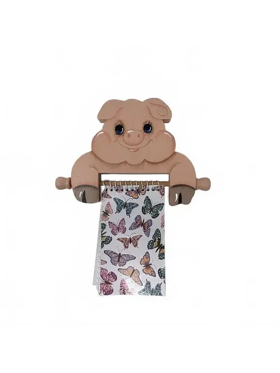 Vintage Wooden Pig Wall Memo Pad Holder Hand Painted Country Kitchen Decor