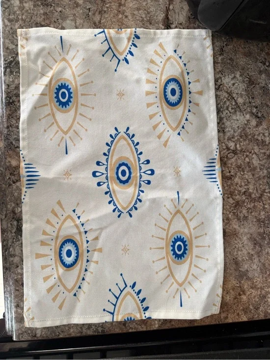 Blue and Gold Eye Motif Wall Tapestry - Neutral Cotton Print