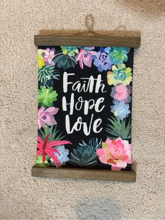 Faith Hope Love Floral Wall Hanging - Black with Multicolor Succulents