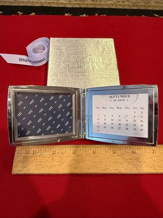 Silver Compact Photo Frame & Calendar from Bergdorf Goodman new used
