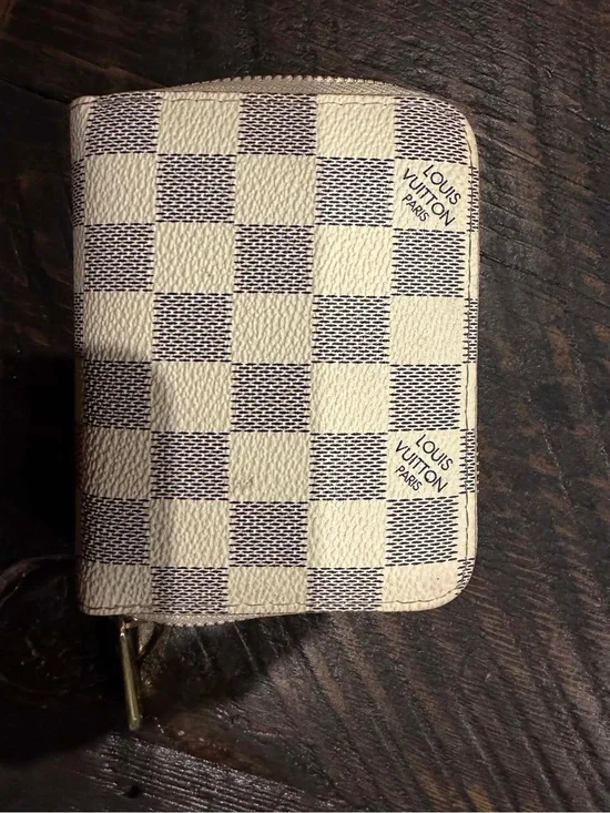 Fashion wallet Damier Azur Compact Zip Card Holder - Cream and Blue