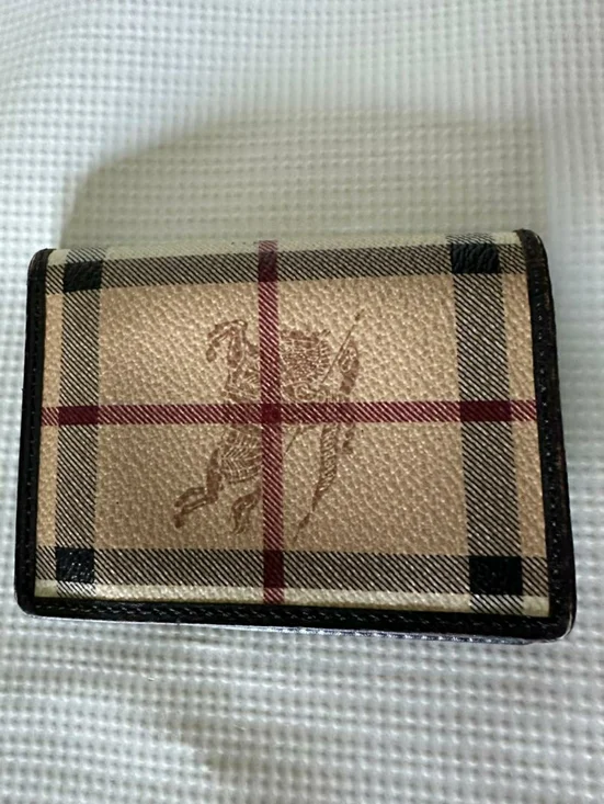 Burberry Haymarket Check Coated Canvas Wallet with Brown Leather Trim