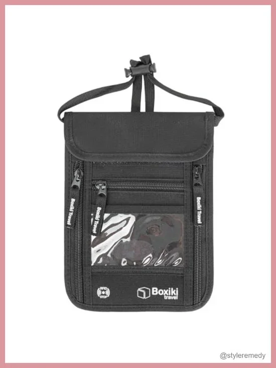RFID Travel Neck Wallet with Adjustable Strap for Passport Cash Cards