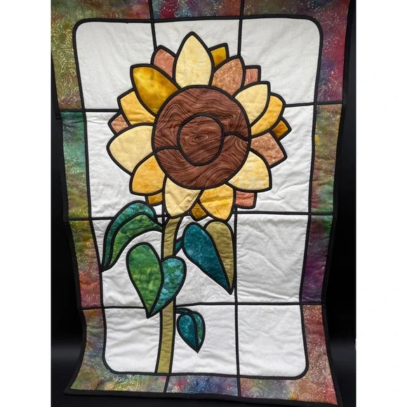 Handmade Sunflower Stained Glass‎ Quilt Wall Hanging 22x33.5