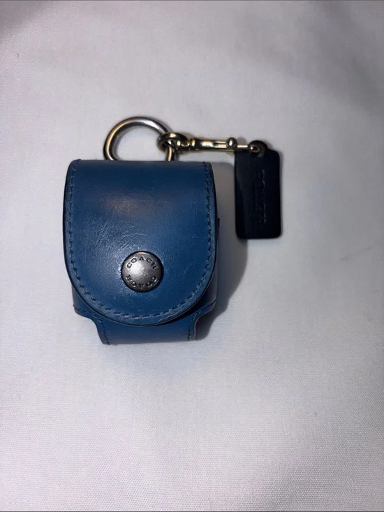 Coach Blue Leather AirPods first generation case &Keychain with Black Tag