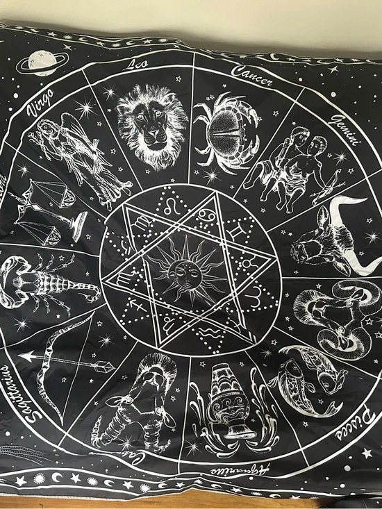 Black Zodiac Astrology Tapestry - Celestial Wall Decor