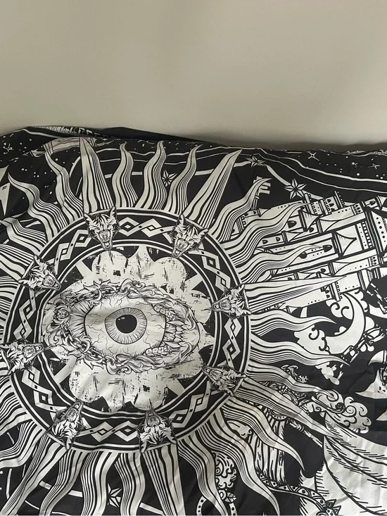 All-Seeing Eye Sun Tapestry - Black & White Wall Hanging